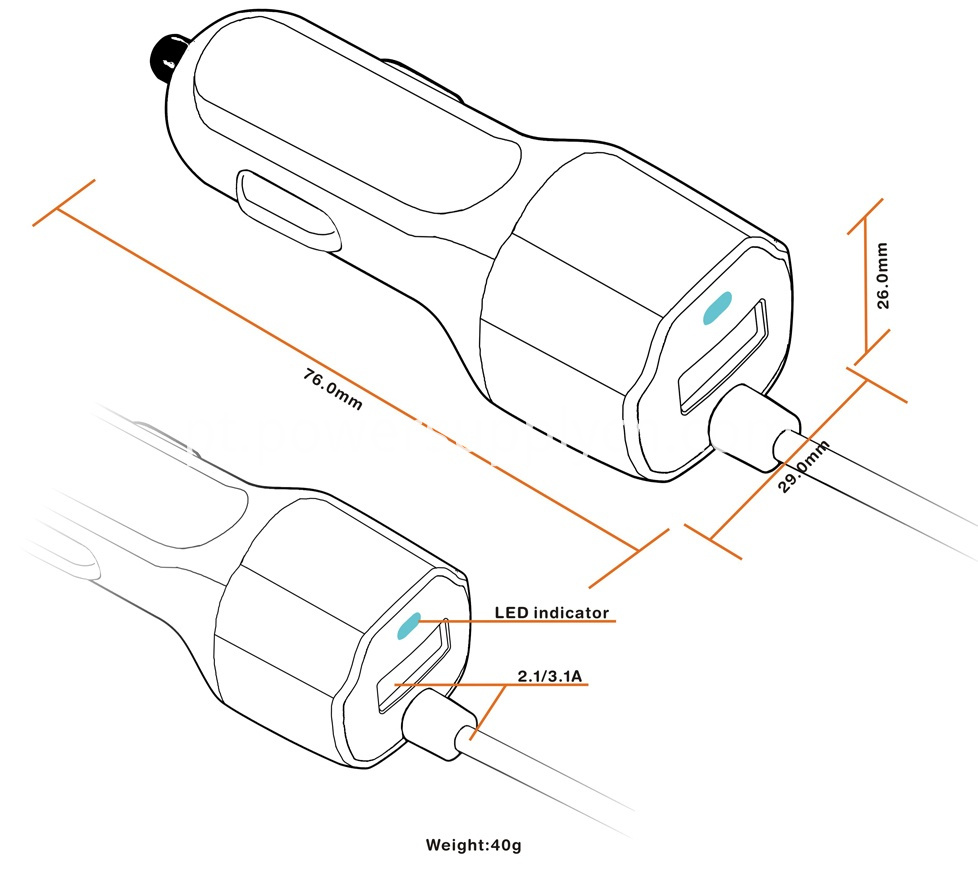 carregador de carro de tamanho car charger of size